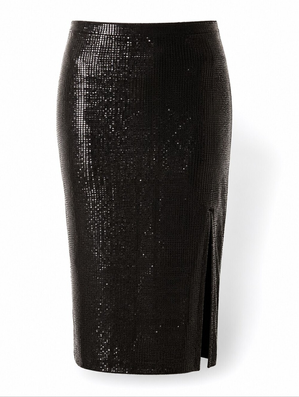 Time & Tru Women's Black Sequin Pencil Skirt L (12-14) Front Slit-Party Event